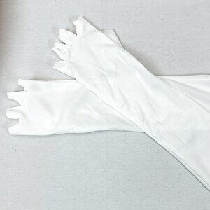 Long White Over-The-Elbow Fingerless Satin/Spandex/Cotton Gloves